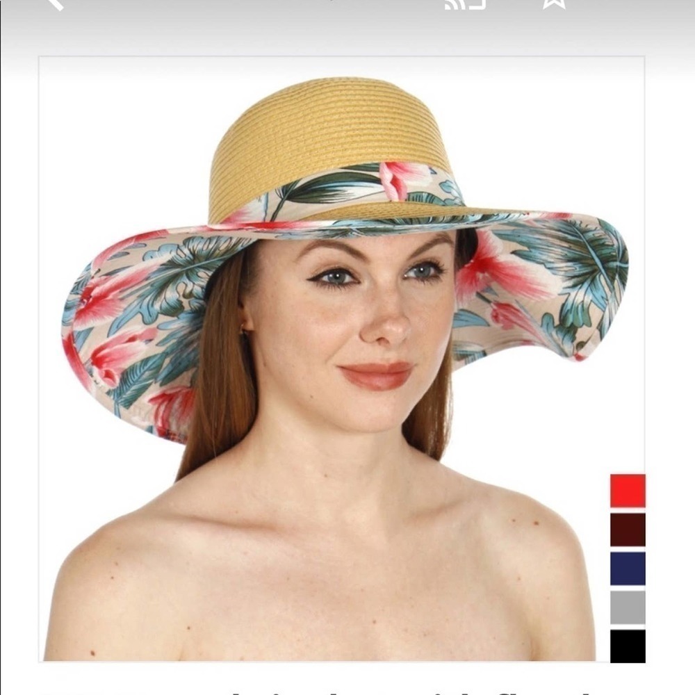 👉 Straw Hat With Floral Pattern